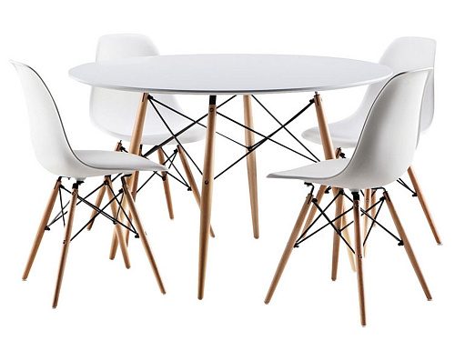 Стол круглый Eames White&Wood и 4 стула