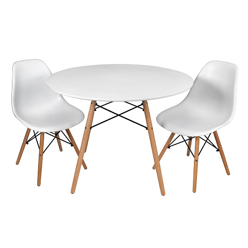 Стол круглый Eames White&Wood и 2 стула