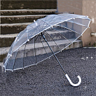 Прозрачный зонт трость белый кант 24